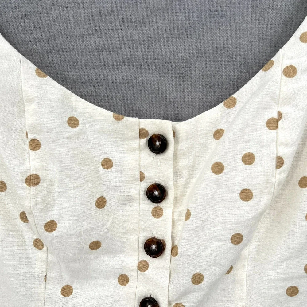 LPA Shirt Womens Medium White Linen Puff Sleeve Crop Top Button Front Polka Dot - Picture 7 of 14